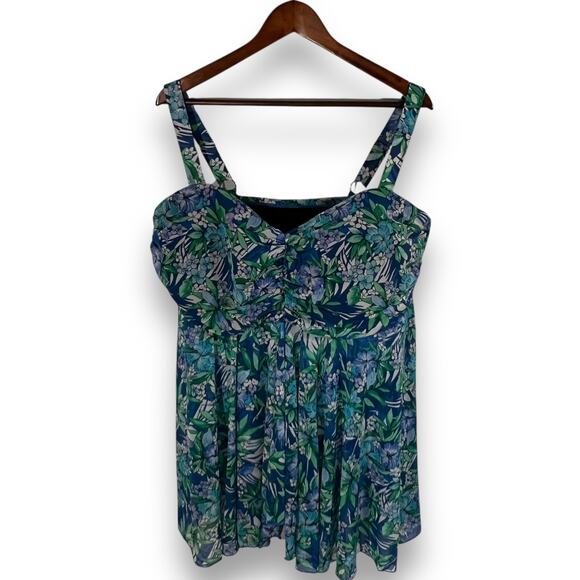 Fit 4 U Flyaway Swim Dress Blue One Piece 24W NWT - Picture 2 of 9